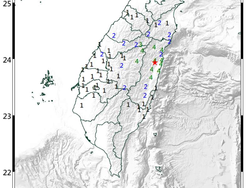 今凌晨秀林發生芮氏規模4.9地震